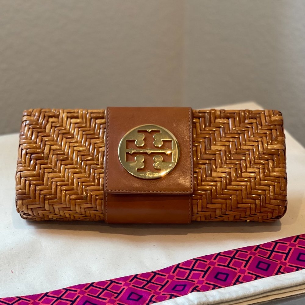 Tory Burch Rattan and Leather Clutch